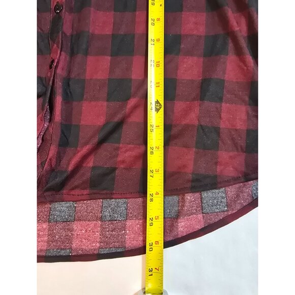 Red & Black Plaid Button-Up Shirt Lace Back Detail Roll-Up short Sleeves 2X Size - Picture 14 of 14
